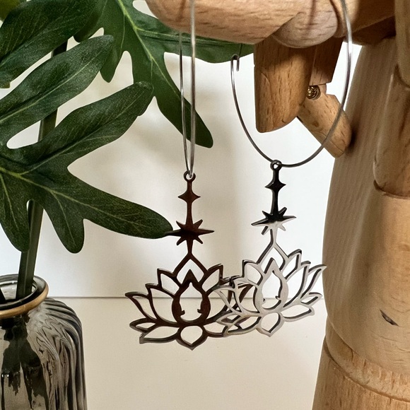 Lotus Buddha Pendant Hoop Earrings - Spiritual Jewelry - Protection Hoops - Picture 7 of 9